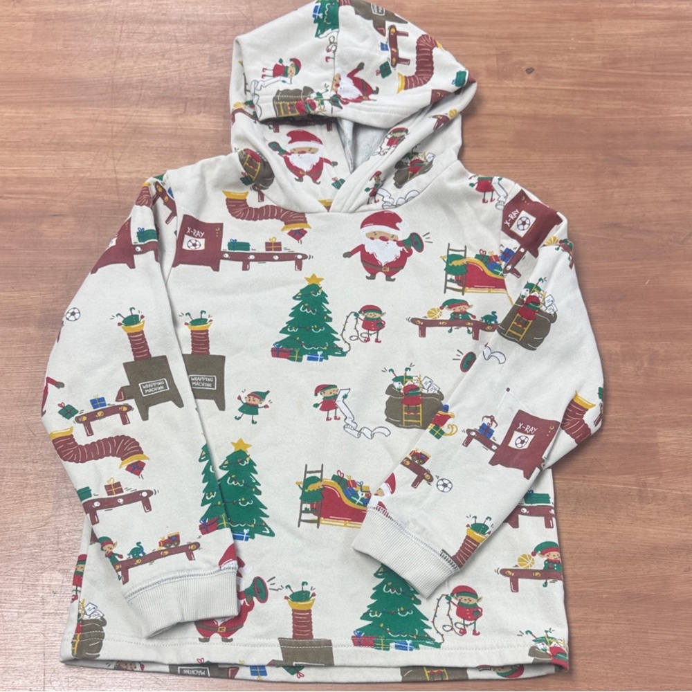 H&M Christmas Santa & Elves Kids Hoodie - Cream with Red& Green